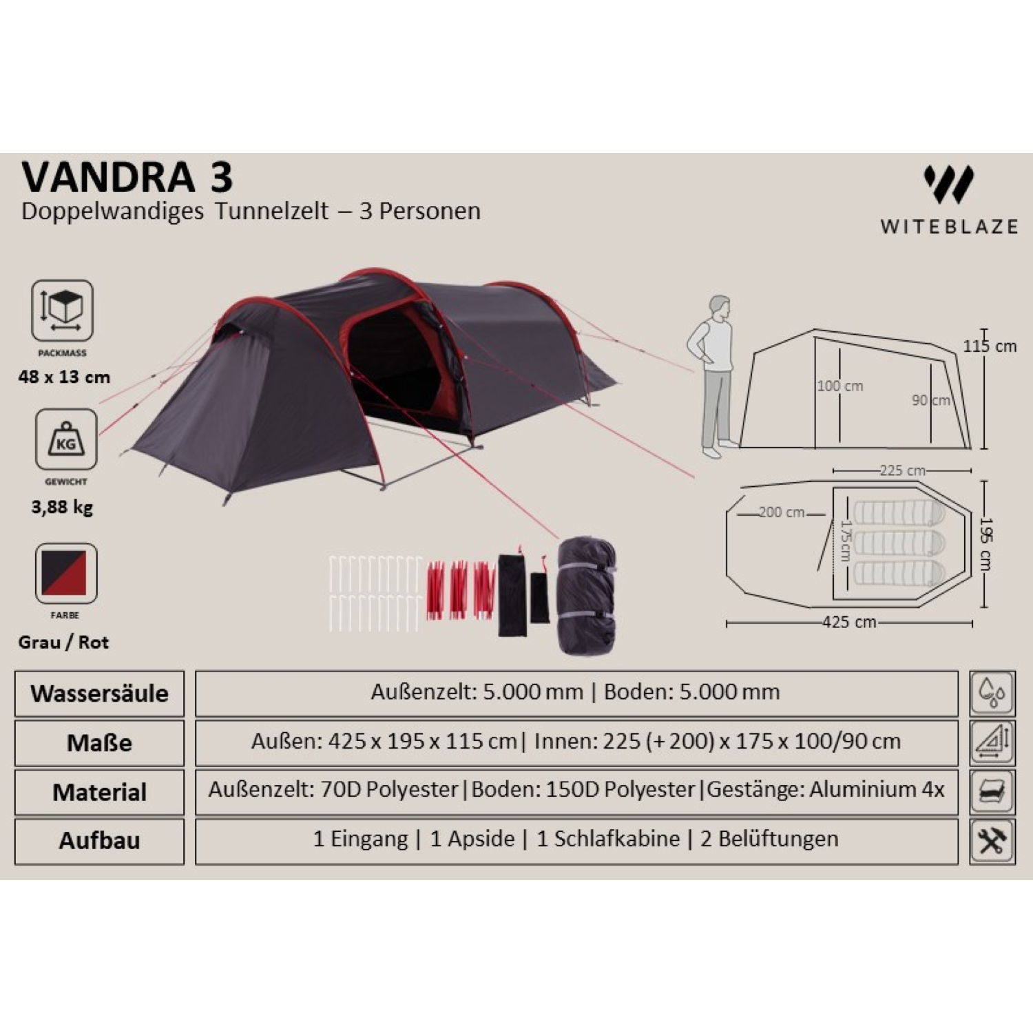 Witeblaze Vandra 3 Campingzelt – Bild 2