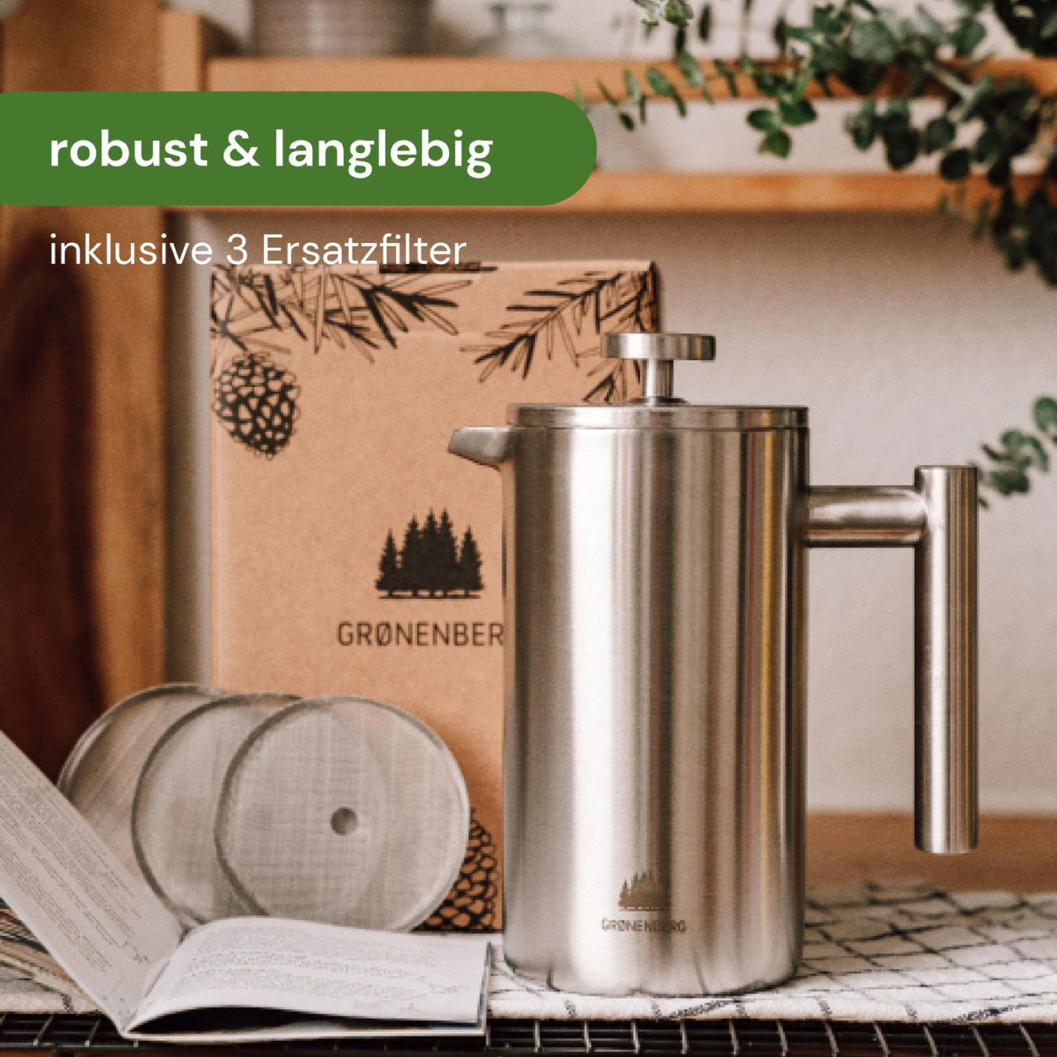 Grønenberg French Press 0,6 Liter inkl. Ersatz-Filter – Bild 3