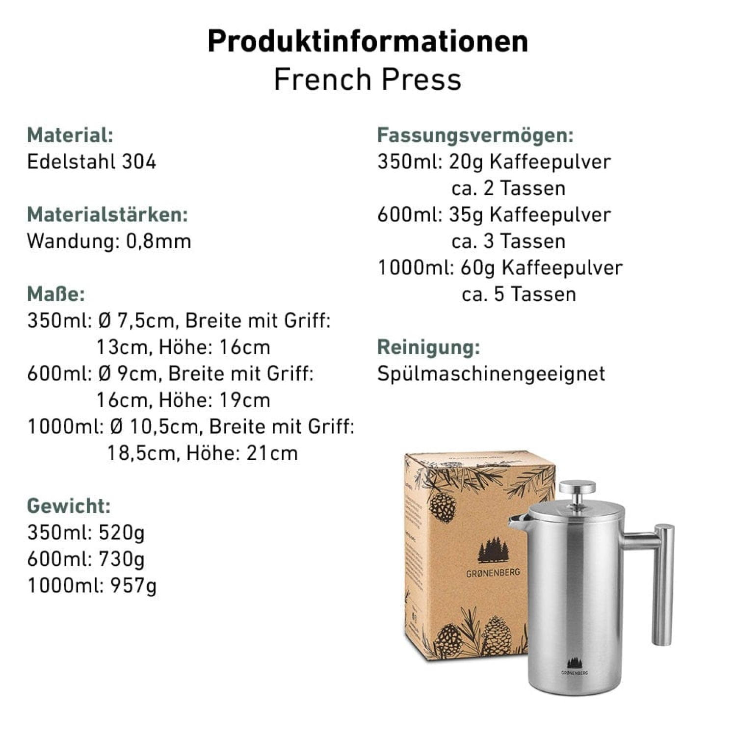 Grønenberg French Press 0,6 Liter inkl. Ersatz-Filter – Bild 6